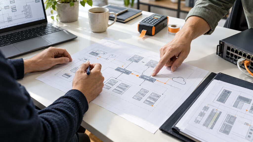 DAXS-documentatie: diensten, samenwerking en oriëntatie op één plek 2 Twee mensen bekijken samen overzichtelijke IT-documentatie.